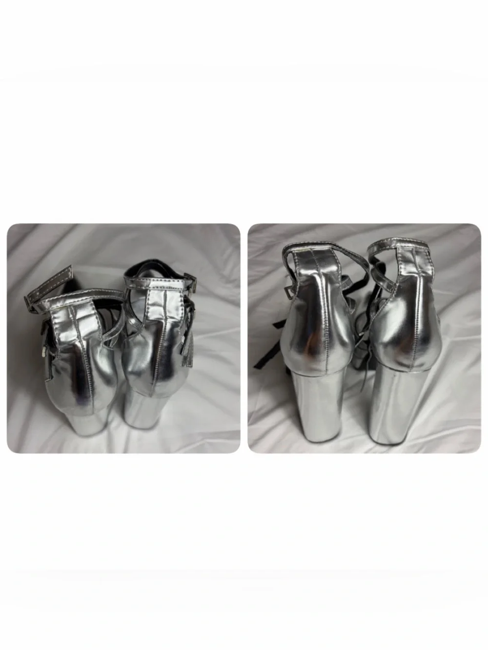 Silver metallic vegan pointy toe extreme platform Mary Jane heels size 8.5 & 9